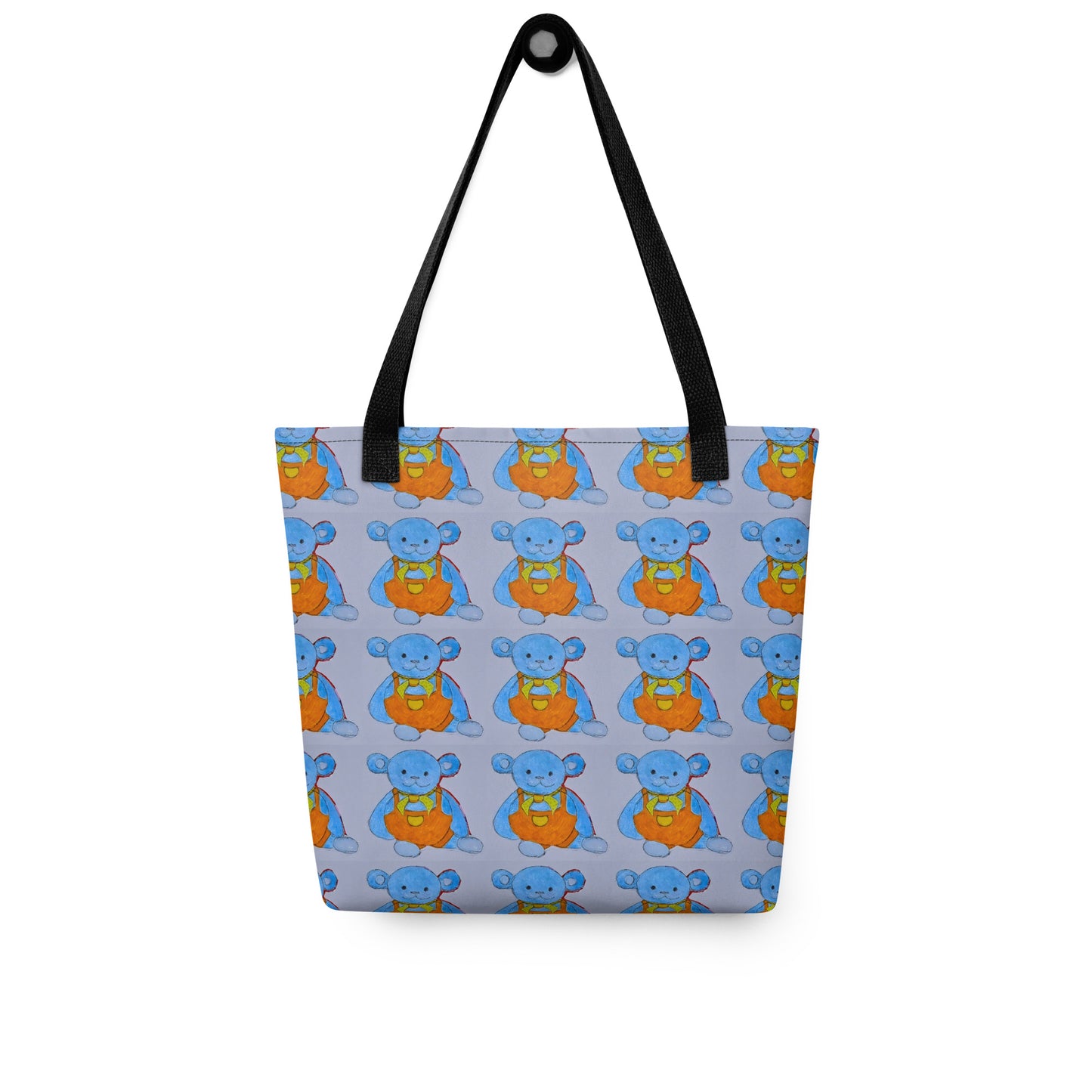 Kids teddy bear tote bag with blue bear pattern and black handles from NUSH'S STORE