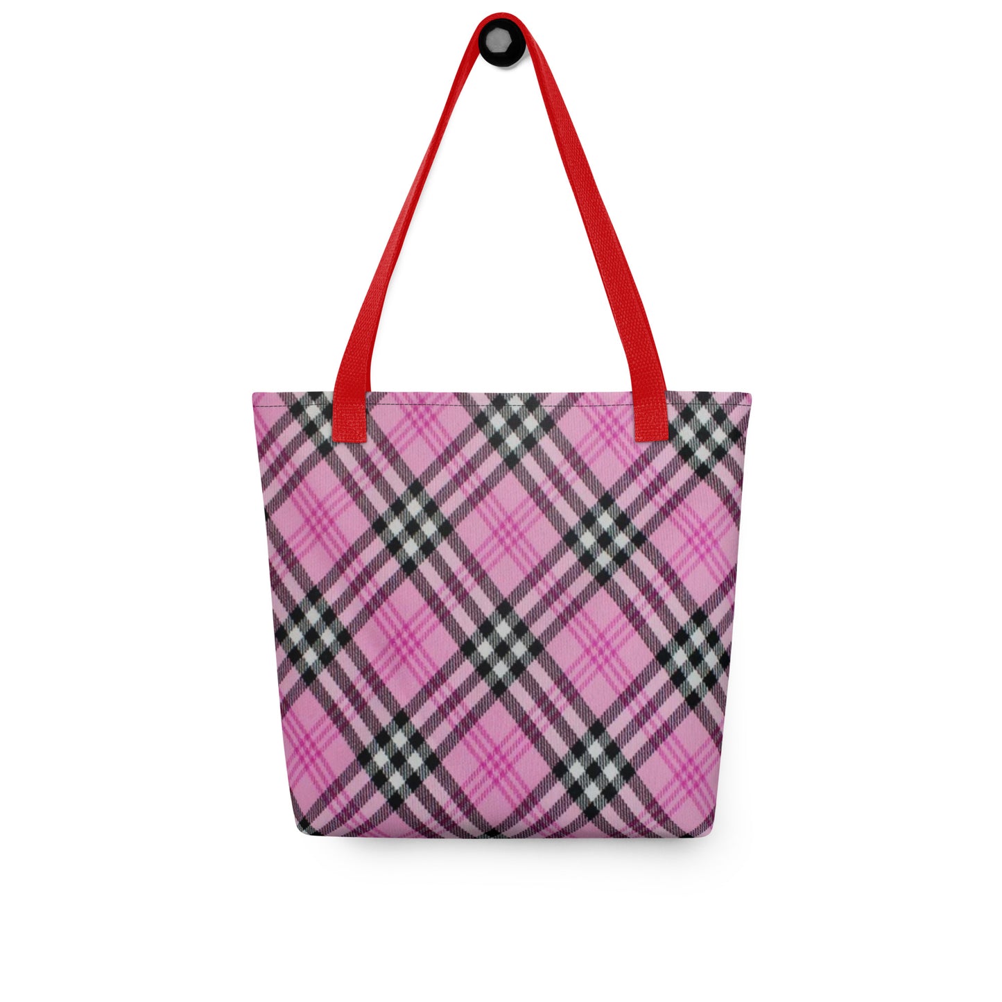 Pink and black trendy checkered tote purse with red handles from NUSH'S STORE