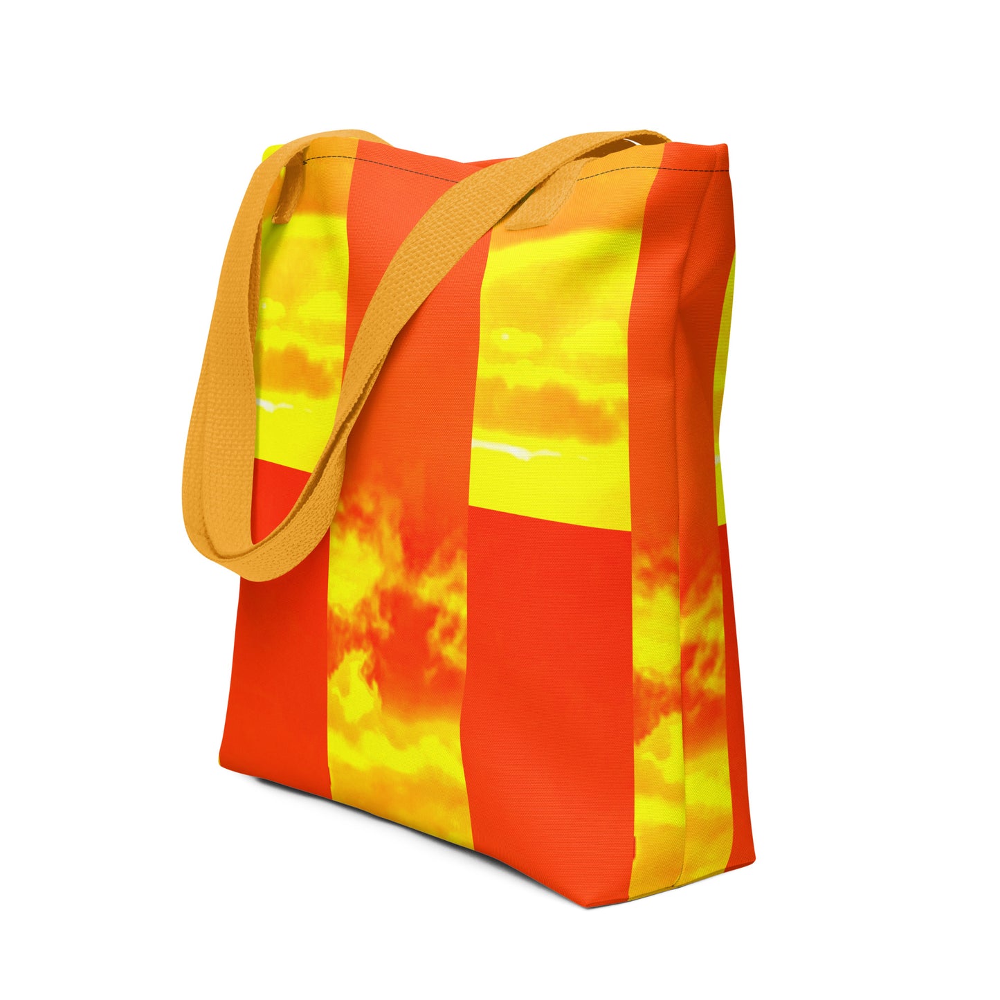 Orange and yellow summer beach tote bag THE PERFECT SUNSET PRINT with sturdy handles