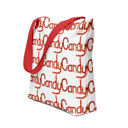 Candy cane print tote bag CHRISTMAS AND HALLOWEEN with red handles from NUSH'S STORE