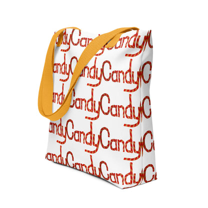 Candy cane print tote bag CHRISTMAS AND HALLOWEEN with yellow straps from NUSH'S STORE