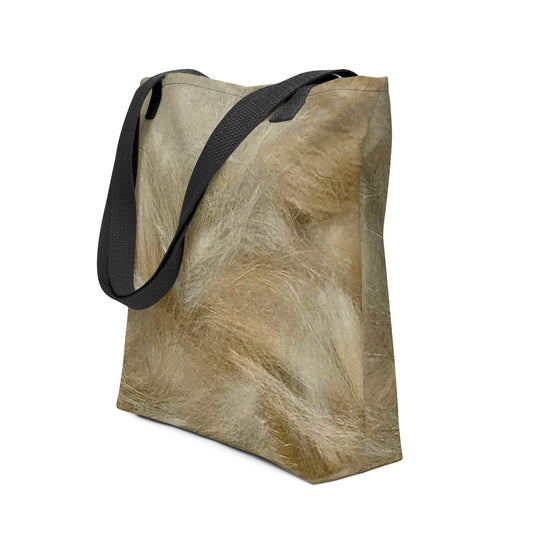 Durable canvas shopping tote with textured beige design and black shoulder strap from NUSH'S STORE