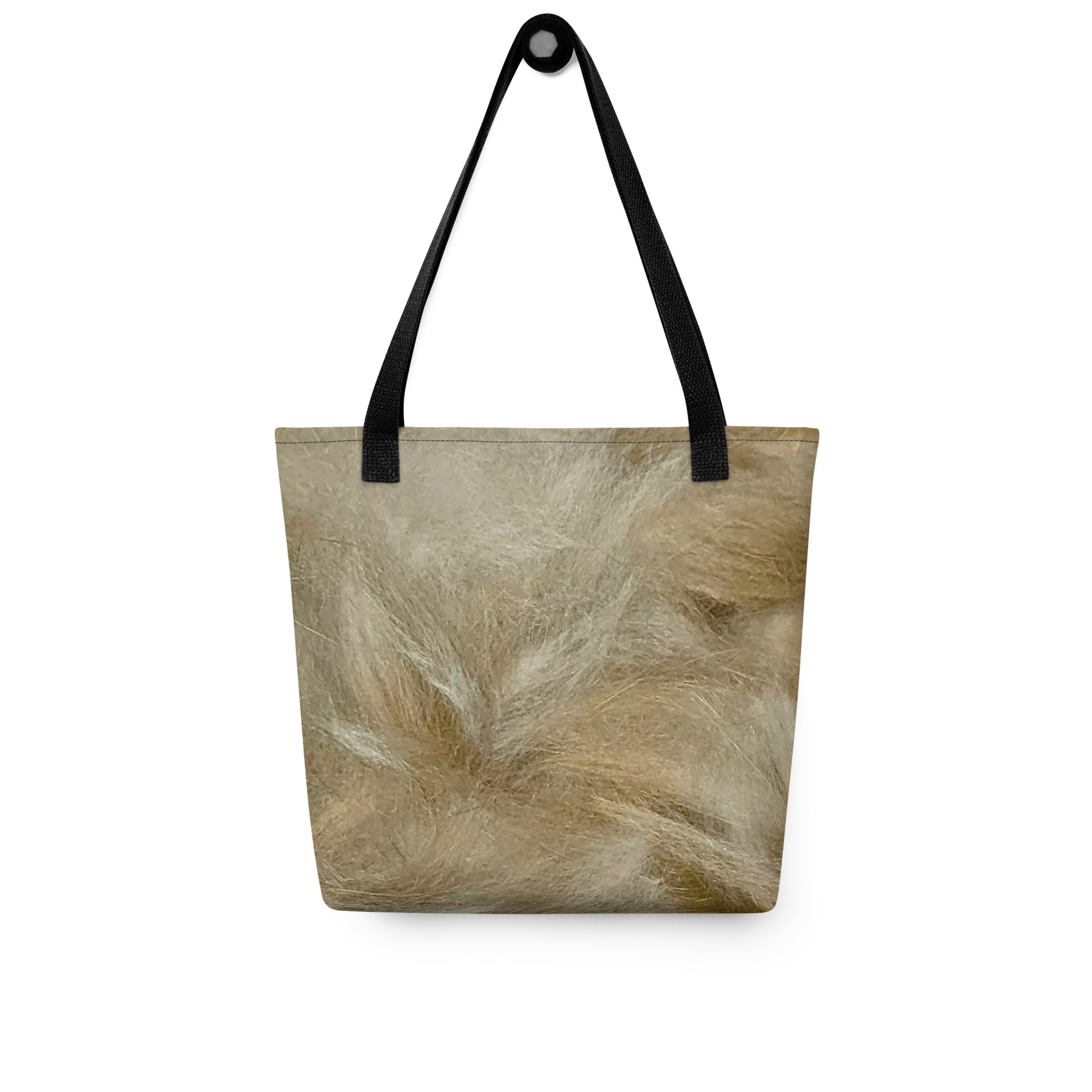 Durable canvas shopping tote with beige textured fabric and black handles from NUSH'S STORE