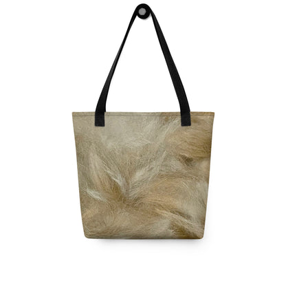 Durable canvas shopping tote with beige textured fabric and black handles from NUSH'S STORE