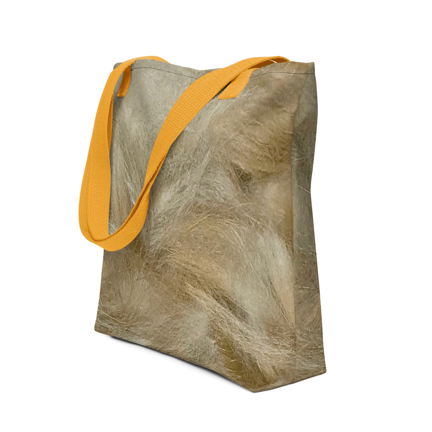 Durable canvas shopping tote with textured beige fabric and bright orange handles from NUSH'S STORE