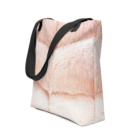 Light brown and white faux fur print tote bag with black shoulder straps from NUSH'S STORE