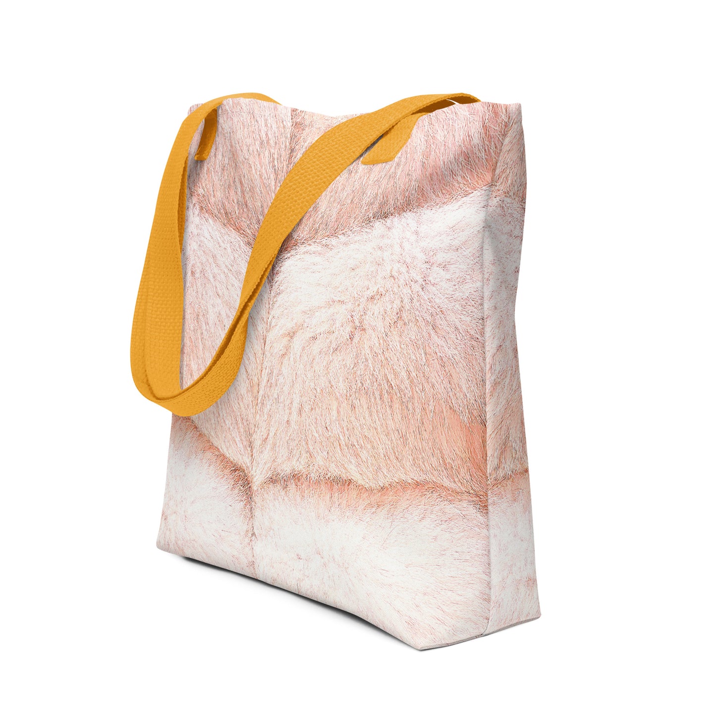 Faux fur print tote bag with soft texture and yellow shoulder strap from NUSH'S STORE