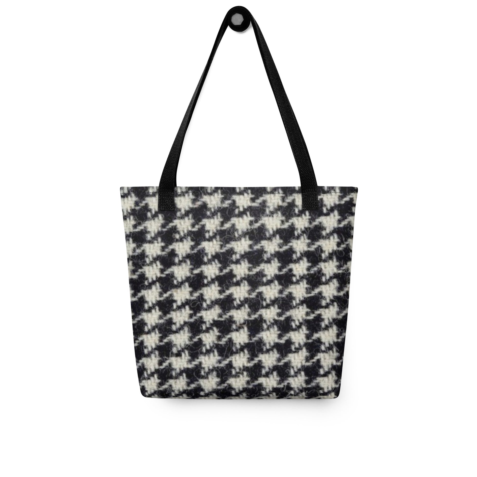 Black and white houndstooth tote bag with black straps from NUSH'S STORE