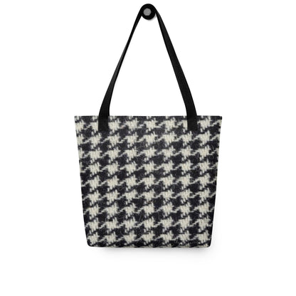 Black and white houndstooth tote bag with black straps from NUSH'S STORE