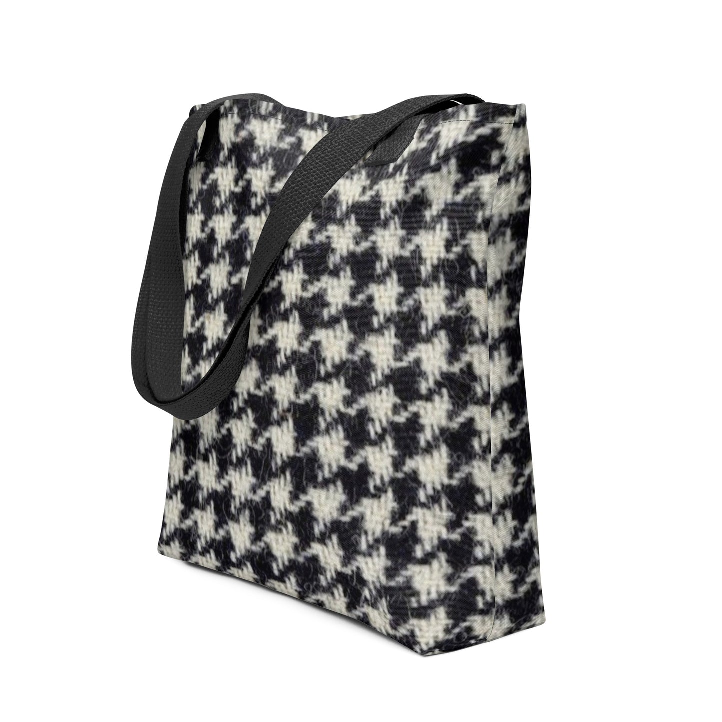 NUSH'S STORE black and white houndstooth tote bag with sturdy black shoulder strap