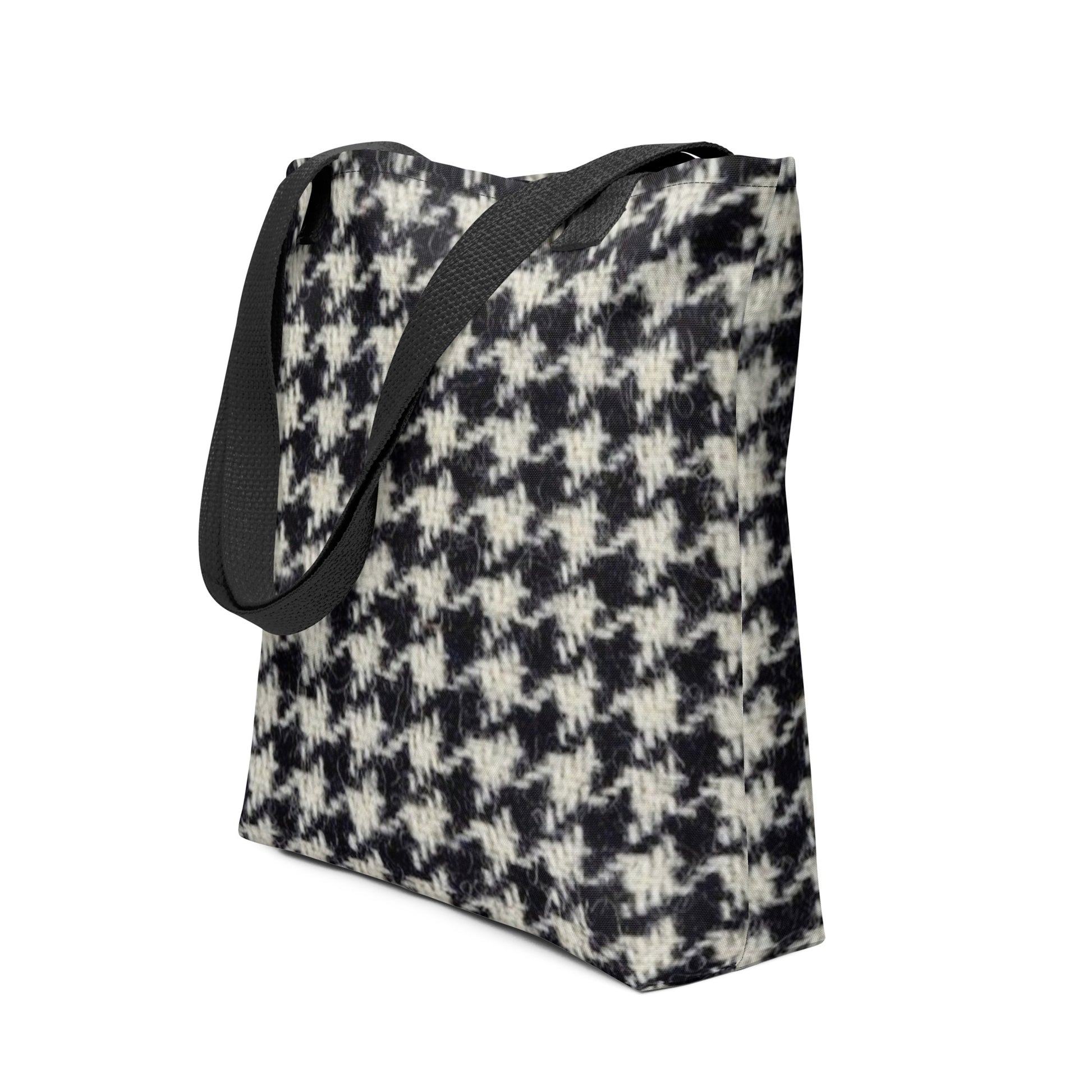 NUSH'S STORE black and white houndstooth tote bag with sturdy black shoulder strap