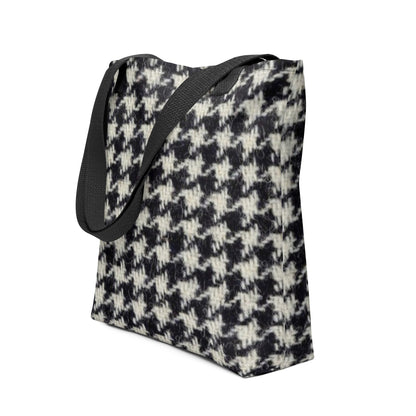 NUSH'S STORE black and white houndstooth tote bag with sturdy black shoulder strap