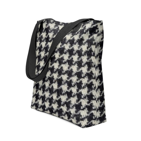 NUSH'S STORE black and white houndstooth tote bag with sturdy black shoulder strap