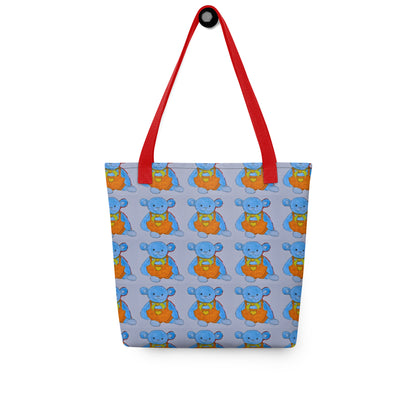 Kids teddy bear tote bag with blue bear print and red handles for children from NUSH'S STORE
