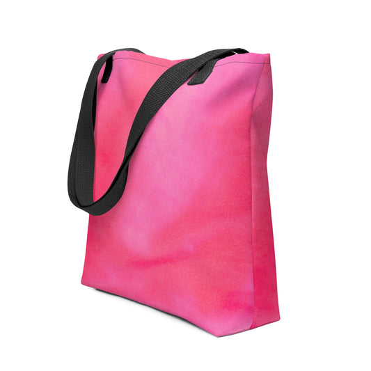 Pink tote bag for women with black shoulder straps and soft fabric texture