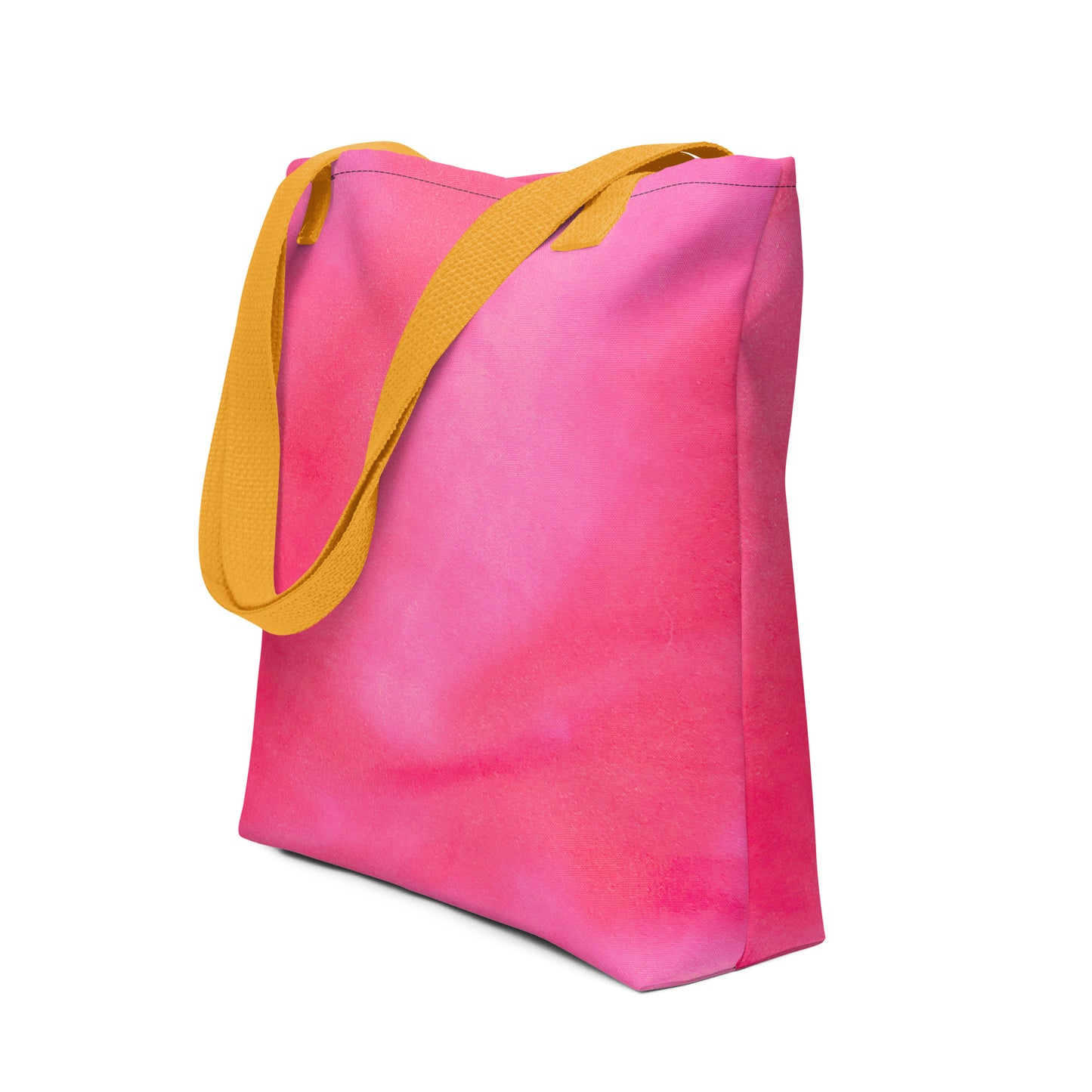 Pink tote bag for women with yellow shoulder straps, simple and stylish design