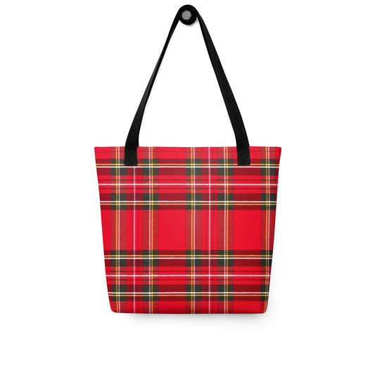 Red plaid shoulder bag for summer with black straps perfect for casual outings