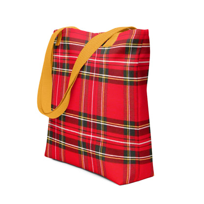 Red plaid shoulder bag for summer with yellow straps from NUSH'S STORE