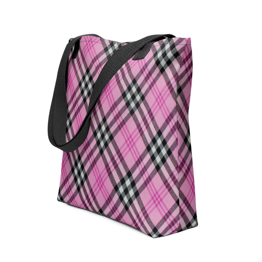 NUSH'S STORE pink and black trendy checkered tote purse with black handles